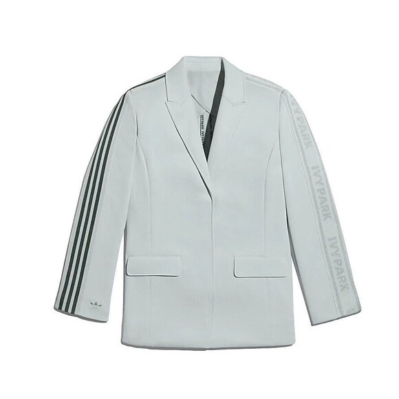 Adidas x Ivy Park Blazer Jacket Plus Size 1X Green Tint Three Striped GV4003 - Picture 1 of 8